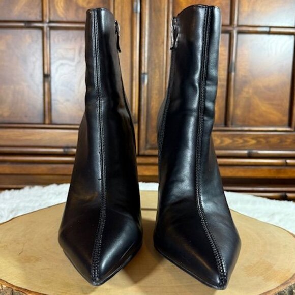 Mackin J Black Faux Leather Pointed Toe Center Stitch Seam Side Zip Heel Bootie - Picture 8 of 13